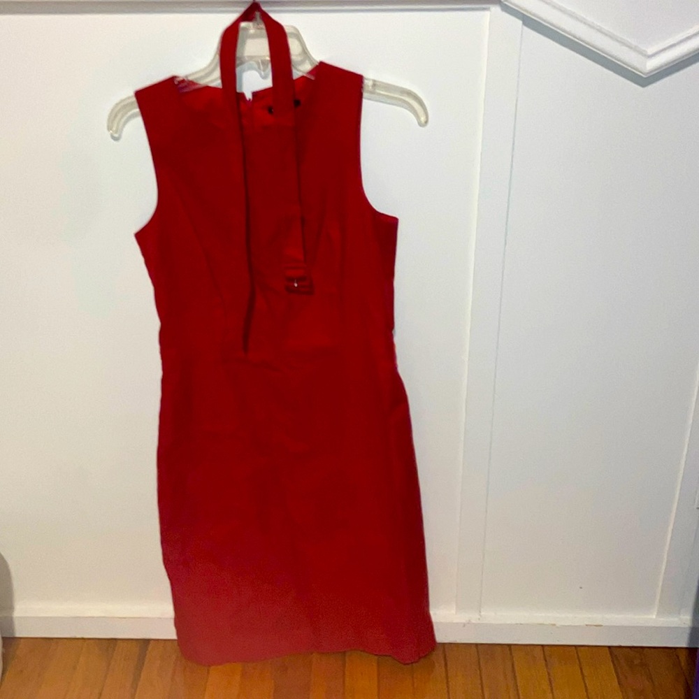 Theory red cotton midi belted dress size 4
